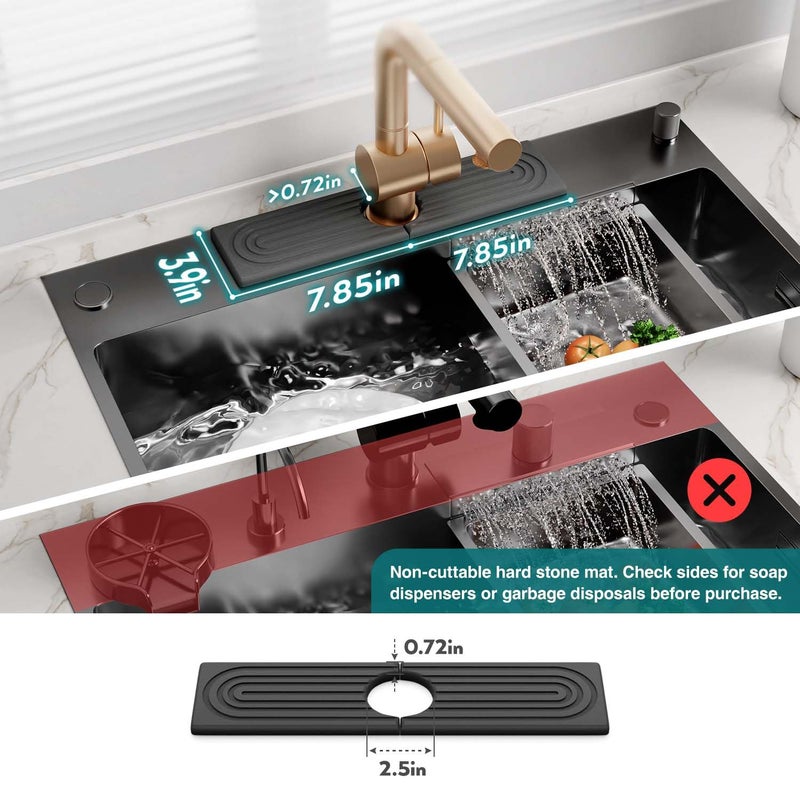 Eormoe Kitchen Sink Faucet Mat - 15.7in Diatomite Sink Protectors for Kitchen Sink, Stone Sink Splash Guard for Kitchen Counter Sink Accessories (Dark Grey, 15.7'' x 3.9'') - Image 2